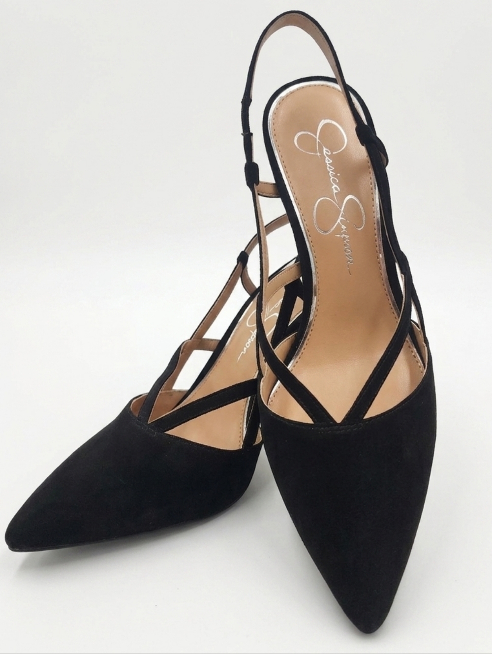 Jessica Simpson Pippou Black Strappy Pointed Toe Slingback Pumps 9.5 New
